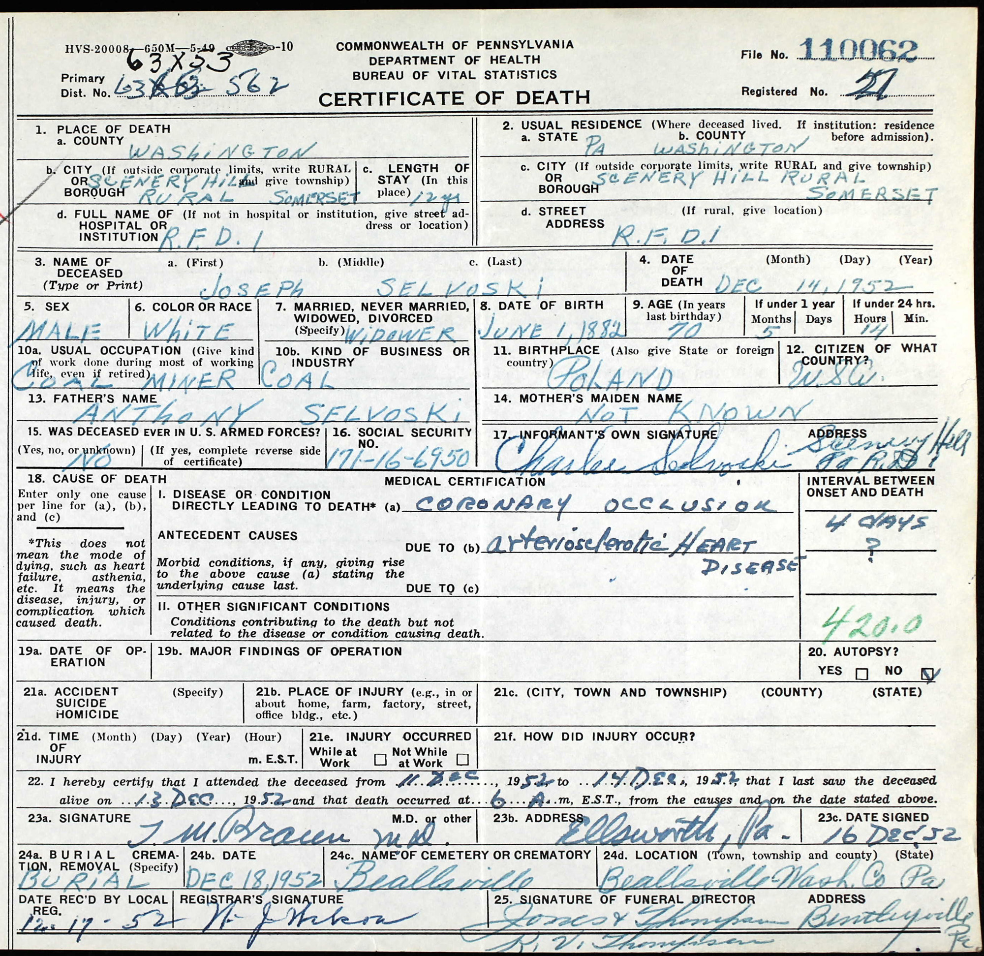 death certificate